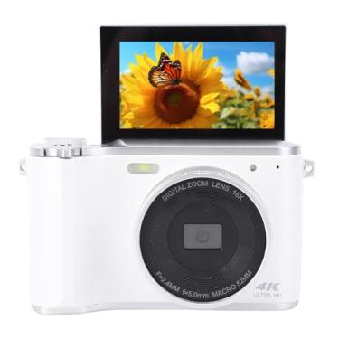 Imagem de Câmera Digital de 64MP, Câmera de Fotografia Em 4K Com Tela Flip de 3 Polegadas, Foco Automático, Zoom Anti Shake 16x, Luz de Enchimento, para Iniciantes de Viagem para (Branco)
