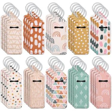 Imagem de FYSUIMU 40 peças de suporte para batom boêmio colorido arco-íris de bolinhas bolso protetor labial mini clipe na manga brilho labial chaveiro para mulheres, presentes e acessórios de viagem, Cor Boho