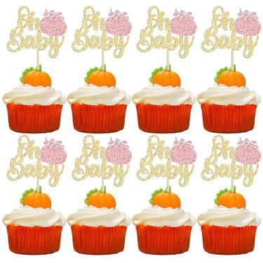 Imagem de 24Pcs Oh Baby Pumpkin Cupcake Toppers Glitter Pumpkin Baby Shower Cake Toppers Gender Reveal Cake Decorations for Fall Pumpkin Theme Baby Shower Kids Boys Girls Birthday Party Supplies Gold