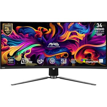 Imagem de MSI MAG341CQP QD-OLED Monitor curvo para jogos de 34 polegadas, 3440 x 1440 (UWQHD), tempo de resposta de 0,03 ms, 175Hz, HDR 400 preto verdadeiro, HDMI, porta DP, USB tipo-C, inclinação, altura