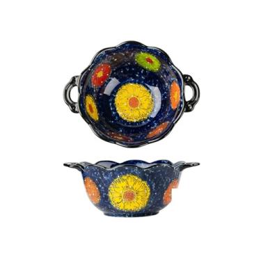 Imagem de Conjunto de pratos e utensílios de mesa vintage, tigela de macarrão de cerâmica doméstica - tigela de sopa de orelhas duplas de 25,4 cm