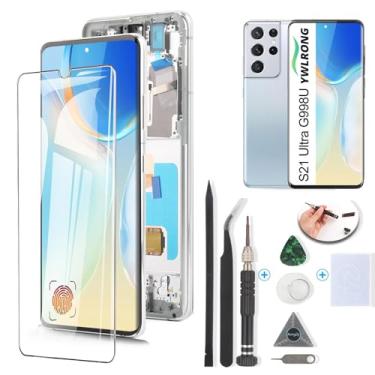 Imagem de Substituição de tela OLED para Samsung Galaxy S21 Ultra 5G para Samsung S21 Ultra G998U Display LCD Touch Screen Digitalizador Substituição com ferramentas (suporte a impressão digital, moldura prata)