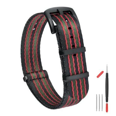Imagem de watchdives Pulseira de relógio de nylon de 18 mm, 20 mm, 22 mm, multicolorida, para homens e mulheres (preto, vermelho, verde/preto, 24 mm)