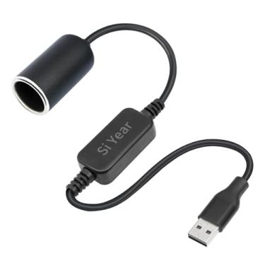 Imagem de SiYear Cabo de alimentação adaptador USB A macho para isqueiro de 12V/18W para detector de radar, câmera de painel, GPS, tiras de luz LED de carro 0,3 m