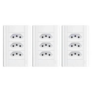 Imagem de Tomada Tripla 10a Com Placa 4x2 Fame Modulare - Kit 3 Un, Branco