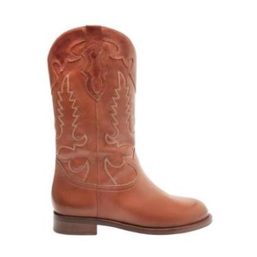 Imagem de Bota Arezzo Couro Cano Longo Bordado Western Feminina-Feminino