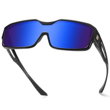 Imagem de DUCO Óculos de sol esportivos com ajuste polarizado para homens e mulheres, óculos de sol para ciclismo e pesca DC8868, Armação preta, lente azul Revo