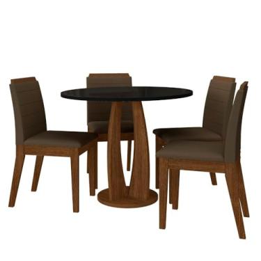 Imagem de Sala De Jantar Redonda Fontana Com 4 Cadeiras Freij/pret/marrom - M.a Freijó/preto/marrom