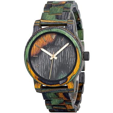 Imagem de 2win Relógio masculino de madeira colorido, casual, feito à mão, exclusivo, quartzo, para casal, relógio de aniversário, presente para homens e mulheres (pulseira de madeira), Pulseira de madeira