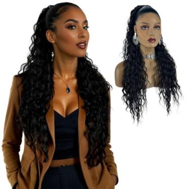 Imagem de Rabo de Cavalo Cacheado Longo | Aplique e Extensão de Cabelo Bio Fibra Premium Modelo Jacy Ser Mulher 70cm | Acessórios de Cabelo Leve e Confortável (Preto)