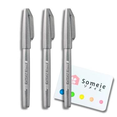 Imagem de Caneta de ponta de feltro Brush Touch cinza (SES15C-N) conjunto de notas adesivas de 5 cores (cinza)