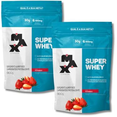 Imagem de Kit 2x Super Whey Protein Concentrado 900g Max Titanium Proteína Concentrada (KIT, Morango)
