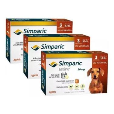Imagem de 3 Simparic Antipulga Carrapatos E Sarna Para Cão 20 Mg 9 Cp, Marrom
