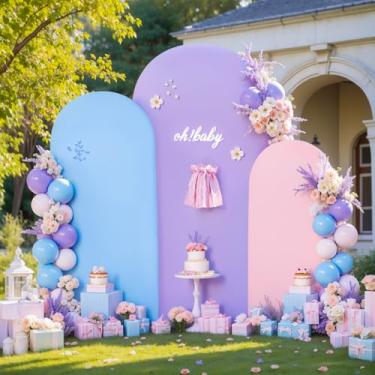 Imagem de Conjunto de 3 capas para arco rosa, roxo, azul, arco elástico, 2 m, 1,8 m, decoração de chá de bebê, chá de panela, foto de festa de aniversário, arco e elastano