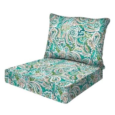 Imagem de Honeycomb Essentials Almofada de assento profundo para ambientes externos, 61 cm x 61 cm, Genebra Paisley Turquesa Almofada para cadeira de pátio