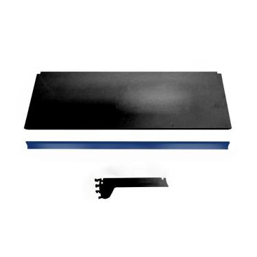 Imagem de Bandeja Prateleira Ponta 30x73 Gôndolas New Plus Preto Porta Etiqueta Azul Sa Gôndolas