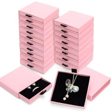 Imagem de WRINGKIT Pacote com 20 caixas de presente de joias rosa, caixas de embalagem de joias de papelão com tampa e forro de esponja preta, caixa de presente pequena vazia para brincos, colares, anéis