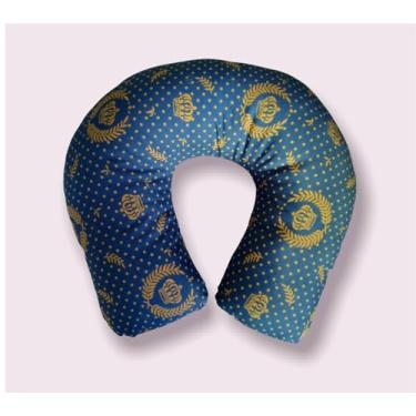 Imagem de Almofada de Pescoço em Tricoline,Travesseiro de Viagem 30x33 cm, 250g, Enchimento em Fibra Siliconada (Azul com Coroas)