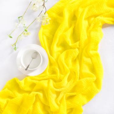 Imagem de DeZerlor Caminho de mesa de gaze amarela Boho Gaze Limão Panos de Queijo Transparentes 304,8 cm para Casamento Rústico Chá de Bebê Decorações de Limão Festa Verão Mesa Centro de Mesa