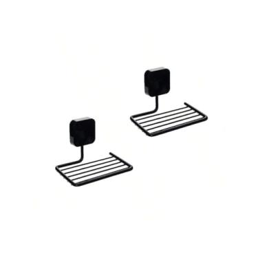 Imagem de Kit 2 Saboneteira de Parede em Aço Termo Plastificado c/Fita 3M e Kit Instalação (Preto)