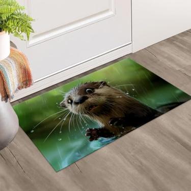 Imagem de dhakalrlde Tapete de Lontra Engraçado para Porta Interior, Antiderrapante, 43 x 75 cm, Tapete de Animais Divertidos para Escritório, Varanda, Cozinha, Quarto, Entrada Interna Tapete de Tecido Não