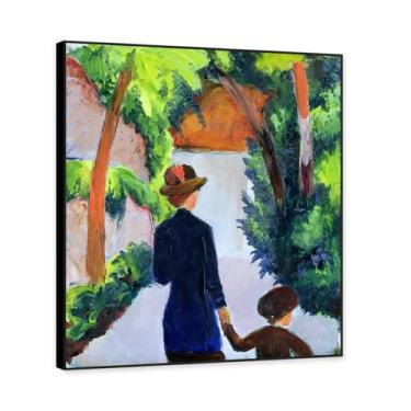 Imagem de NHLDZYH Moldura preta. Impressões August Macke, (mãe e filho no parque), reproduções de pinturas famosas, imagem de arte abstrata para sala de estar quarto decoração de casa. 30 x 36 cm-11,8 x 14,2