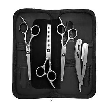 Imagem de Kit 3 Tesouras Fio Navalha Desfiadeira Profissionais Para Cabeleireiro/Barbeiro (PRATA)