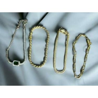 Imagem de Kit Feminino Pulseiras 3Mm + Pedra Verde Banhado A Ouro - Tojoia18K