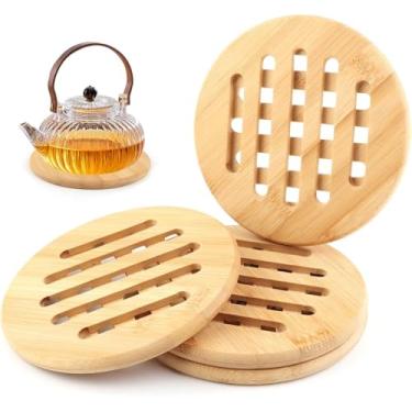 Imagem de Kit 4 Descanso de Panela, 15 cm Panela de Bambu Redondo, Descanso de Panela de Madeira, Descanso Panela, Porta Panela, Descanso Panela Bambu Redondo, Descanso de Panela Bambu para Panelas, Chaleira