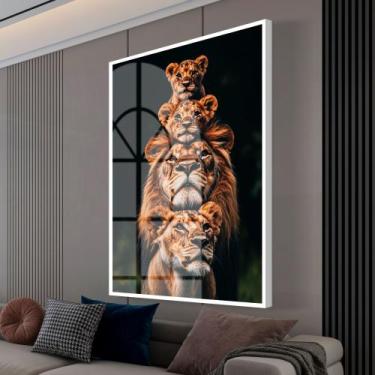 Imagem de Quadro decorativo familia de leão com dois filhotes vertical - MeMoldu