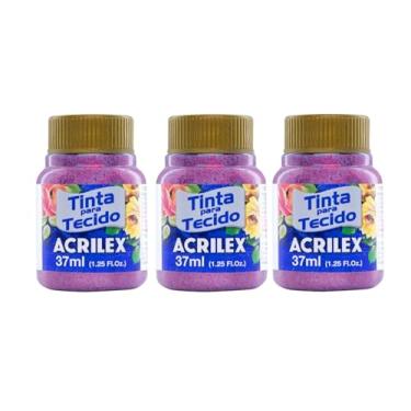 Imagem de Kit Com 3 Tintas para Tecido com Glitter Acrilex 37ml – Brilho Intenso, Alta Cobertura e Fixação a Frio para Suas Criações acabamento cintilante, alta cobertura e durabilidade superior, sendo ideais para customização de roupas, acessórios, peças decorativas e projetos artísticos em geral. (Vermelho 