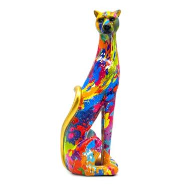 Imagem de Colorful Leopard Statue Art Figurine Sculpture Collectible Gifts for Leopard Lover Office Home Decor Desk Accessories Decoration Garden Figurines Outdoor Decor (Color H)