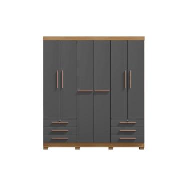 Imagem de Guarda Roupa Casal Bagé 6 Portas e 6 Gavetas Sem Espelho Carvalho Americano Grafite EdeCasaMoveis