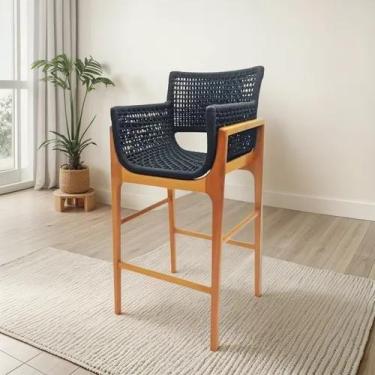 Imagem de Banqueta Alta Para Balcão De Alumínio Corda Náutica Madeira - Universe