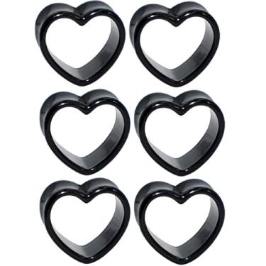 Imagem de Decentraland 6 peças preto 4 mm (6 G) acrílico oco coração duplo alargador de orelha expansor esconder medidores de orelhas túneis gage brincos de iniciante alargadores septo alongamento corporal