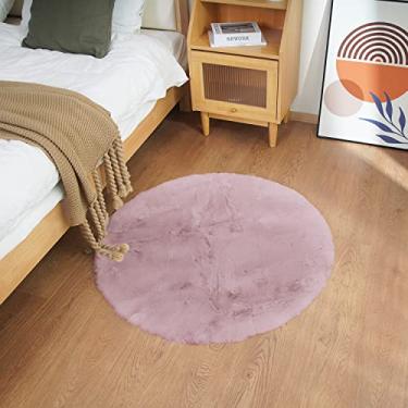 Imagem de Ghouse Tapete redondo de pele de coelho sintético de 91 cm, tapetes redondos rosa para decoração de quarto, tapetes macios para sala de estar, tapete lavável de pele de carneiro, decoração de Roma