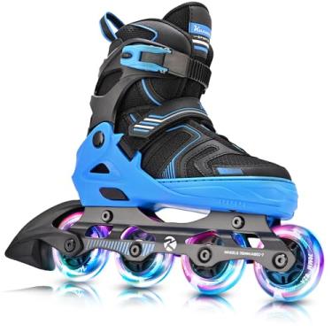 Imagem de Kuxuan Skates Patins em linha ajustáveis para meninos e meninas, patins infantis de 4 a 12 anos com rodas iluminadas, patins adolescentes para mulheres iniciantes