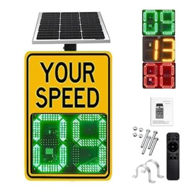 Imagem de Sinal de limite de velocidade de radar alimentado por energia solar de 51 x 68 cm/61 x 89 cm com acessórios, sinal de feedback de radar de LED, placa de aviso de tráfego (amarelo, 61 x 89 cm)