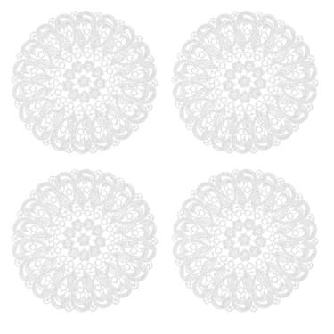 Imagem de Piriuuo 4 peças de toalhas de renda de 25,4 cm para mesas, toalhas redondas de crochê, jogo americano vintage de renda, de algodão, porta-copos feitos à mão, para cozinha, sala de jantar, festa de