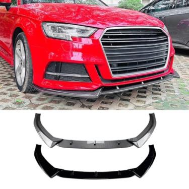 Imagem de Lábio do para-choque dianteiro do carro compatível com A3 S3 8V Sline Fase final 2017-2020 Difusor divisor dianteiro Spoiler Body Kit acessórios para carro (preto brilhante)