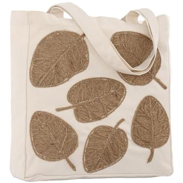 Imagem de Perseverance Trade Bolsa feminina de lona bordada de corda de cânhamo para verão reutilizável bolsa de ombro de algodão para supermercado academia praia, Seis folhas, Large