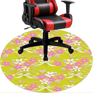 Imagem de Tapete de cadeira de escritório com flores, textura de flor, tapete de cadeira de mesa para piso de madeira de escritório em casa, protetor de piso de pilha baixa, redondo de 91 cm
