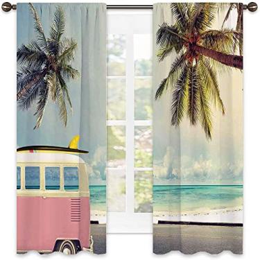 Imagem de Cortina blackout para surfe, minivan The Beach retrô inspirada nas nuvens de férias no céu de verão destino de lua de mel, decorações de janela de casa de cerimônia de casamento, L 106 x C 150 cm