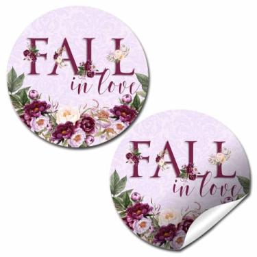 Imagem de Adesivos de chá de panela de peônia roxa Fall in Love – 40 ct 5 cm etiquetas florais redondas para lembrancinhas de casamento – Selos de envelope de outono elegantes e adesivos de sacola de presente