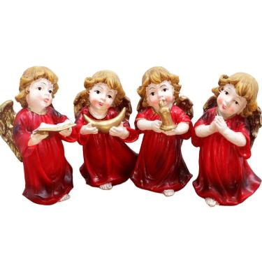 Imagem de Kit Estatuetas Anjinho Anjo Vermelho Natal Em Resina De 13cm