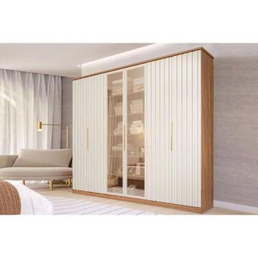 Imagem de Guarda Roupa Casal 6 Portas (2 c/ Vidro Reflecta) e 6 Gavetas La Belle Cinamomo/Off White - Panan