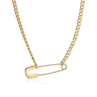 Imagem de KummerSaprk Colar de alfinete de segurança dourado para mulheres, corrente de clipe de papel, presente de segurança para mulheres, Metal, Sem Pedra Preciosa