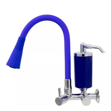 Imagem de Torneira Filtro Cozinha Parede Cone Gourmet Azul Duplo Jato - Azul
