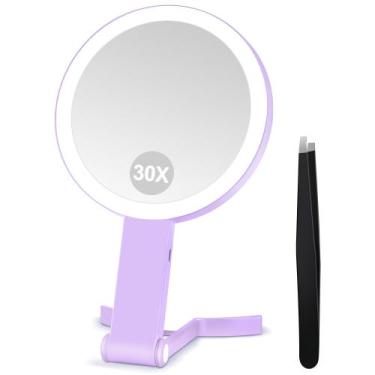 Imagem de Espelho de maquiagem MIYADIVA Magnifying 30X/1X Lighted Travel Purple