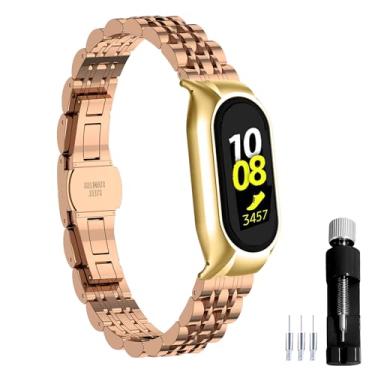 Imagem de Gheper Pulseira de relógio de metal compatível com Samsung Galaxy Fit2 SM-R220 de aço inoxidável, moldura protetora, design de pulseira de substituição para acessório para smartwatch Fit 2 SM-R220